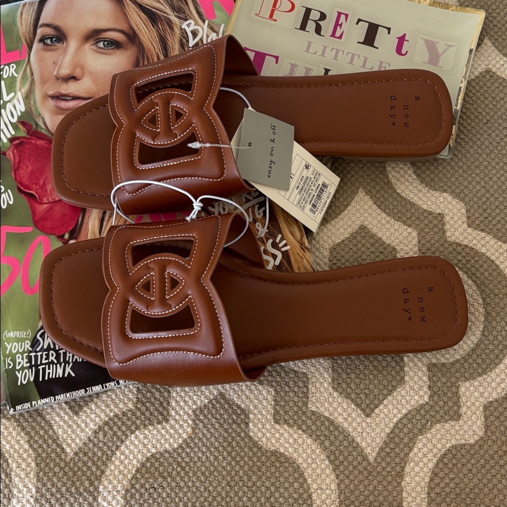 a new day cognac brown, slide sandals; size 7.5; NWT - Picture 3 of 5